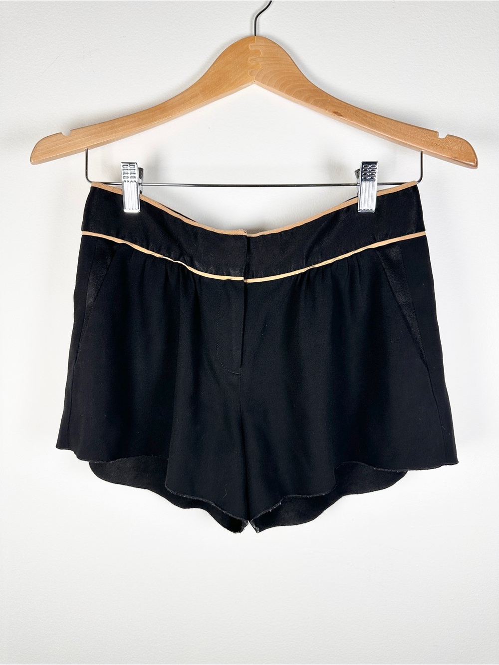 Babaton Black High-Waist Shorts with Tan Piping